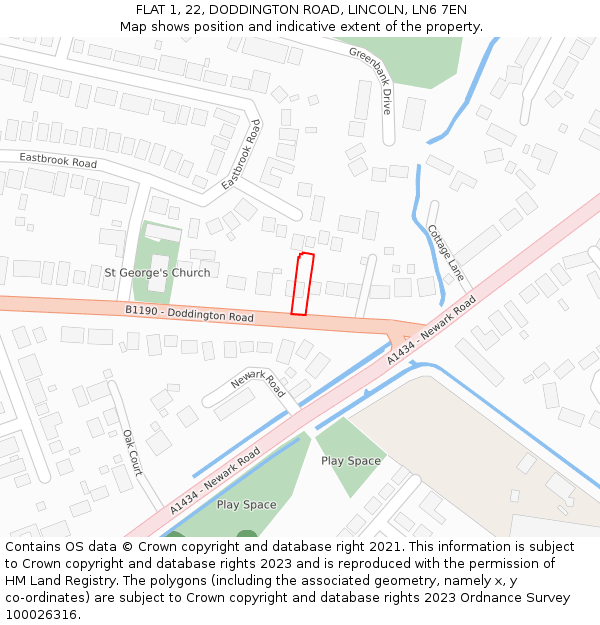 FLAT 1, 22, DODDINGTON ROAD, LINCOLN, LN6 7EN: Location map and indicative extent of plot