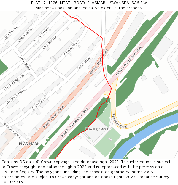 FLAT 12, 1126, NEATH ROAD, PLASMARL, SWANSEA, SA6 8JW: Location map and indicative extent of plot