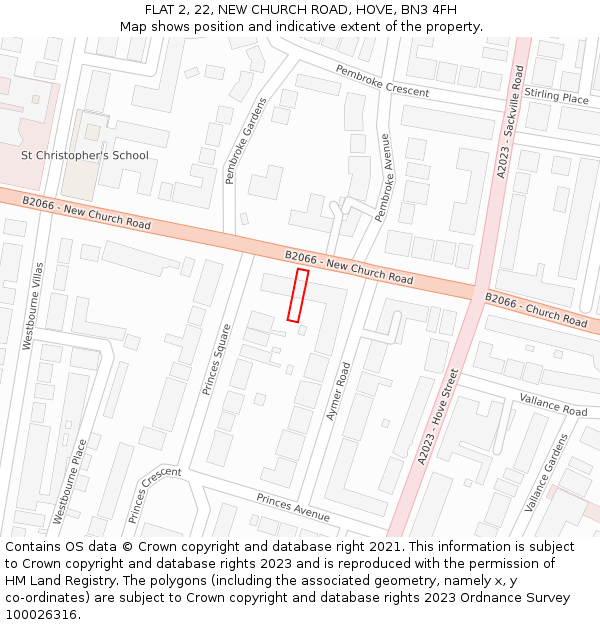 FLAT 2, 22, NEW CHURCH ROAD, HOVE, BN3 4FH: Location map and indicative extent of plot