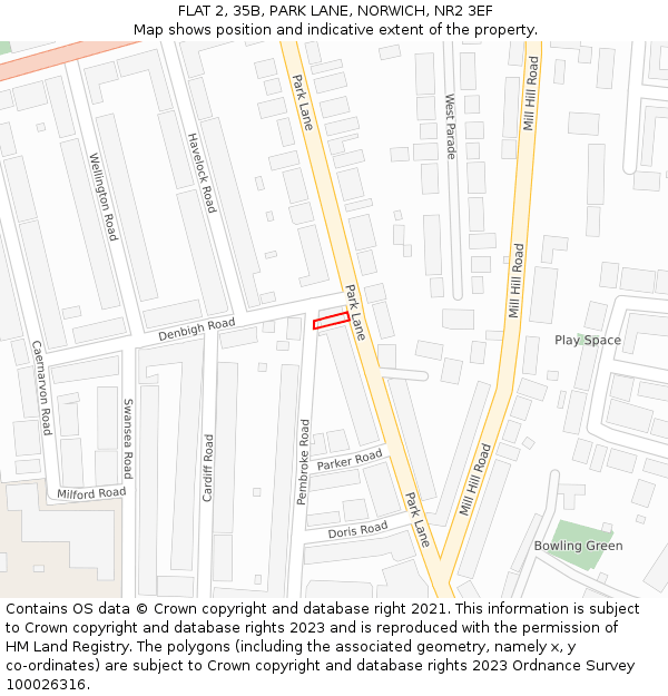FLAT 2, 35B, PARK LANE, NORWICH, NR2 3EF: Location map and indicative extent of plot