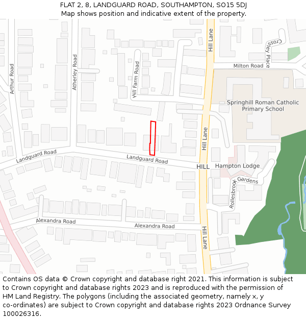FLAT 2, 8, LANDGUARD ROAD, SOUTHAMPTON, SO15 5DJ: Location map and indicative extent of plot