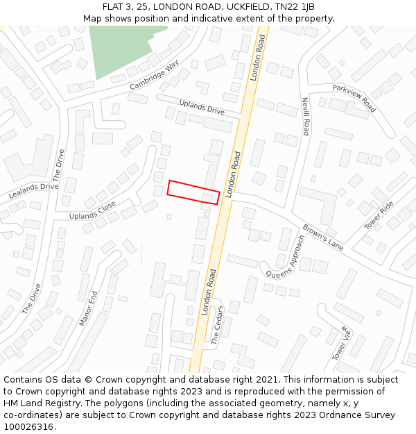 FLAT 3, 25, LONDON ROAD, UCKFIELD, TN22 1JB: Location map and indicative extent of plot
