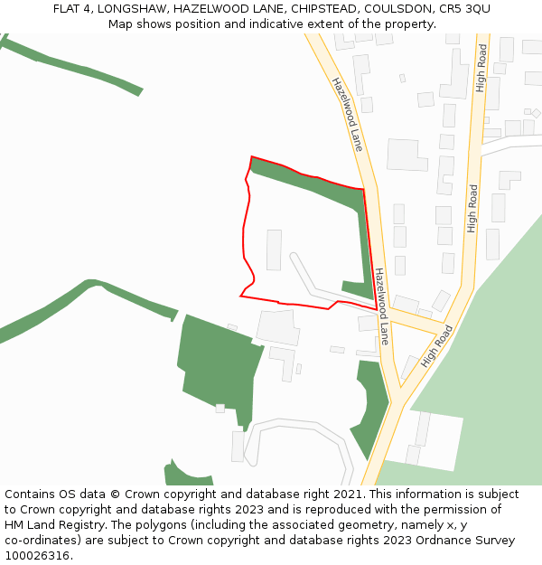 FLAT 4, LONGSHAW, HAZELWOOD LANE, CHIPSTEAD, COULSDON, CR5 3QU: Location map and indicative extent of plot