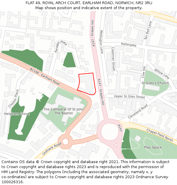 FLAT 49, ROYAL ARCH COURT, EARLHAM ROAD, NORWICH, NR2 3RU: Location map and indicative extent of plot