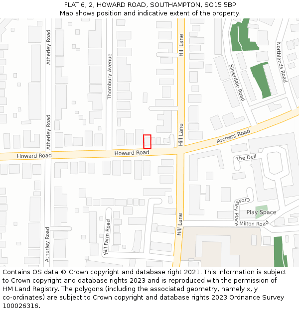 FLAT 6, 2, HOWARD ROAD, SOUTHAMPTON, SO15 5BP: Location map and indicative extent of plot