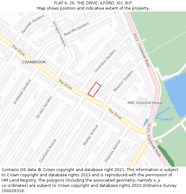 FLAT 6, 20, THE DRIVE, ILFORD, IG1 3HT: Location map and indicative extent of plot