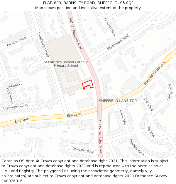 FLAT, 833, BARNSLEY ROAD, SHEFFIELD, S5 0QF: Location map and indicative extent of plot