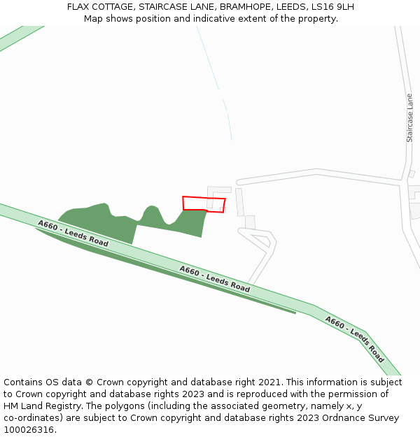 FLAX COTTAGE, STAIRCASE LANE, BRAMHOPE, LEEDS, LS16 9LH: Location map and indicative extent of plot
