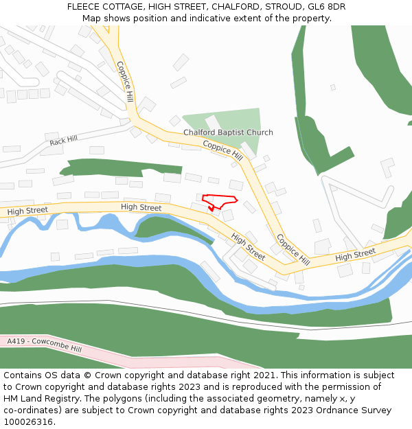 FLEECE COTTAGE, HIGH STREET, CHALFORD, STROUD, GL6 8DR: Location map and indicative extent of plot
