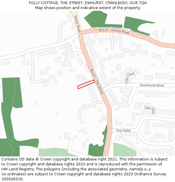FOLLY COTTAGE, THE STREET, EWHURST, CRANLEIGH, GU6 7QA: Location map and indicative extent of plot