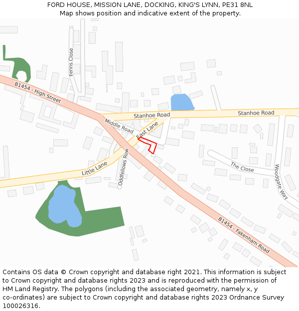 FORD HOUSE, MISSION LANE, DOCKING, KING'S LYNN, PE31 8NL: Location map and indicative extent of plot
