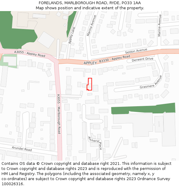 FORELANDS, MARLBOROUGH ROAD, RYDE, PO33 1AA: Location map and indicative extent of plot