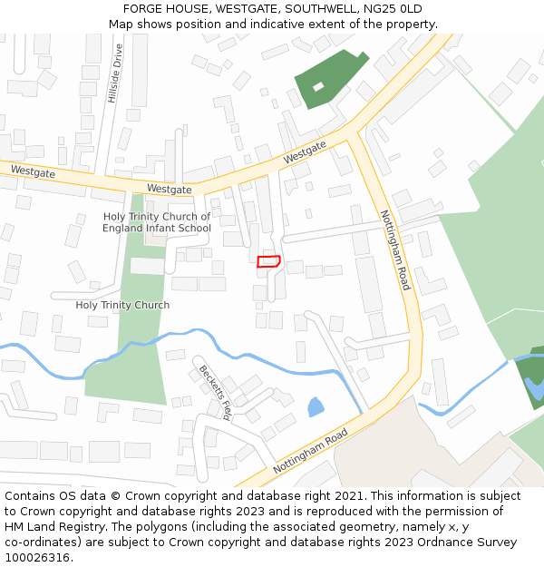 FORGE HOUSE, WESTGATE, SOUTHWELL, NG25 0LD: Location map and indicative extent of plot