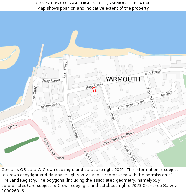 FORRESTERS COTTAGE, HIGH STREET, YARMOUTH, PO41 0PL: Location map and indicative extent of plot