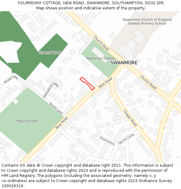 FOURPENNY COTTAGE, NEW ROAD, SWANMORE, SOUTHAMPTON, SO32 2PE: Location map and indicative extent of plot