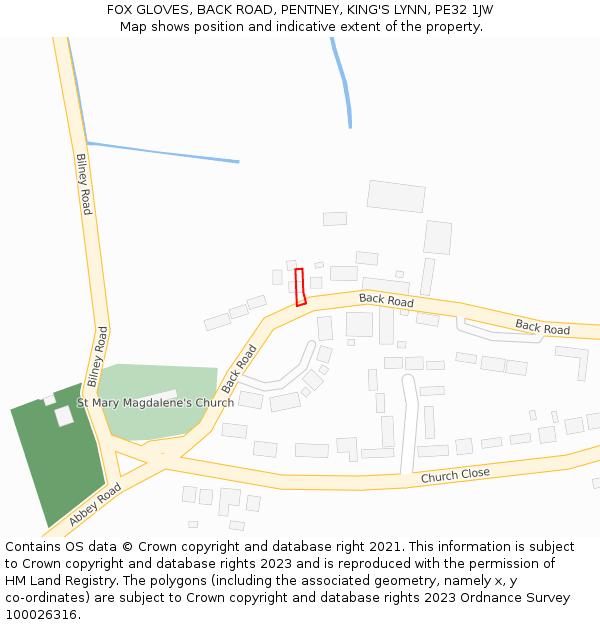 FOX GLOVES, BACK ROAD, PENTNEY, KING'S LYNN, PE32 1JW: Location map and indicative extent of plot