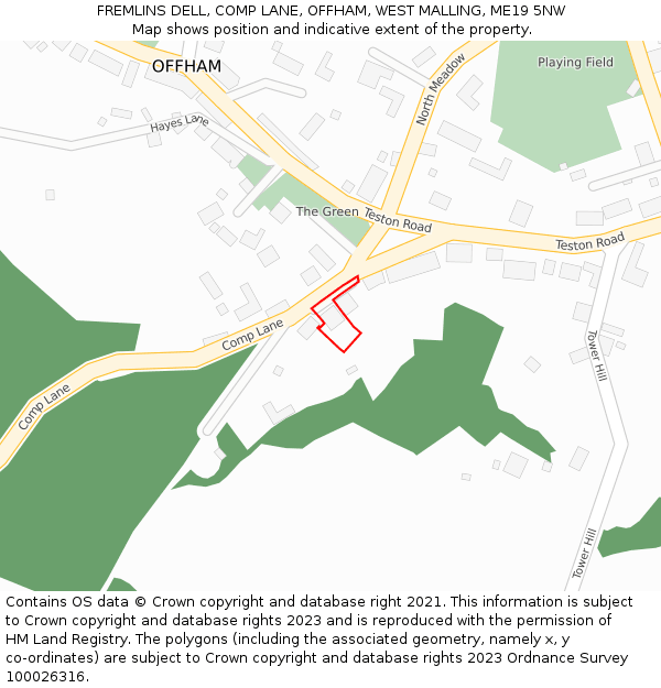 FREMLINS DELL, COMP LANE, OFFHAM, WEST MALLING, ME19 5NW: Location map and indicative extent of plot