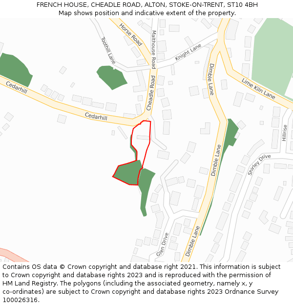 FRENCH HOUSE, CHEADLE ROAD, ALTON, STOKE-ON-TRENT, ST10 4BH: Location map and indicative extent of plot