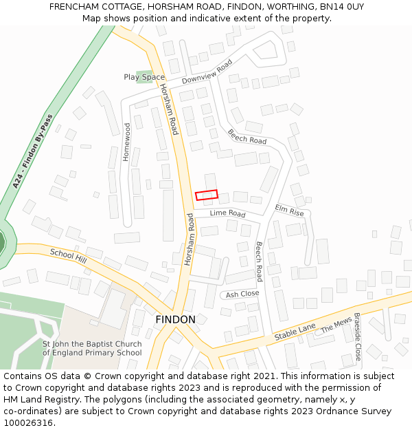 FRENCHAM COTTAGE, HORSHAM ROAD, FINDON, WORTHING, BN14 0UY: Location map and indicative extent of plot