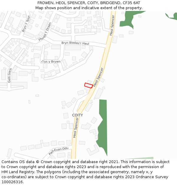 FROWEN, HEOL SPENCER, COITY, BRIDGEND, CF35 6AT: Location map and indicative extent of plot