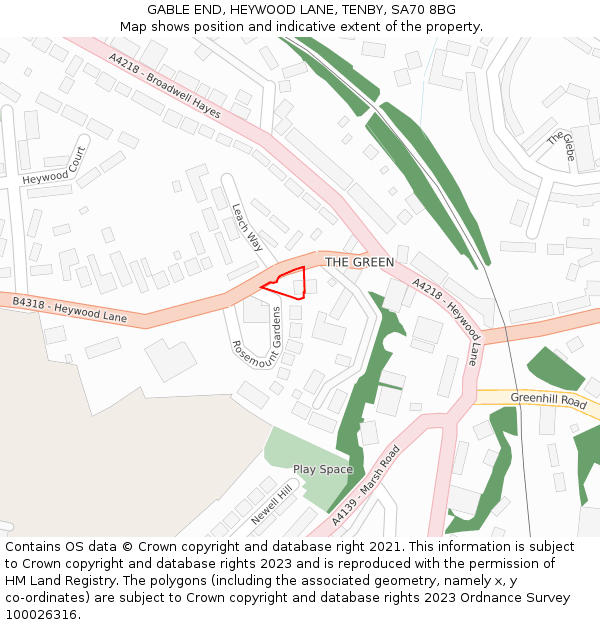 GABLE END, HEYWOOD LANE, TENBY, SA70 8BG: Location map and indicative extent of plot