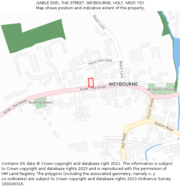 GABLE END, THE STREET, WEYBOURNE, HOLT, NR25 7SY: Location map and indicative extent of plot