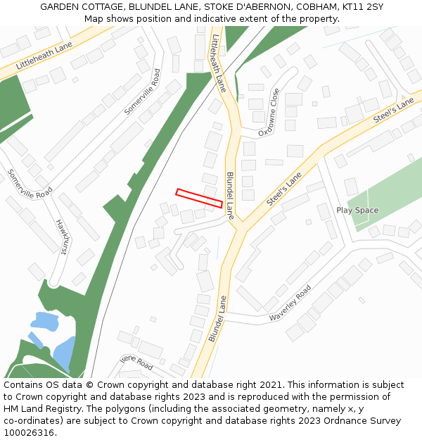 GARDEN COTTAGE, BLUNDEL LANE, STOKE D'ABERNON, COBHAM, KT11 2SY: Location map and indicative extent of plot