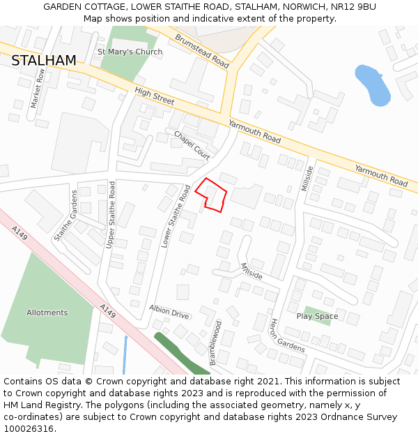 GARDEN COTTAGE, LOWER STAITHE ROAD, STALHAM, NORWICH, NR12 9BU: Location map and indicative extent of plot