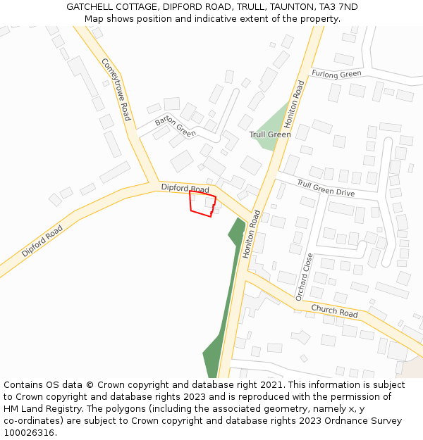 GATCHELL COTTAGE, DIPFORD ROAD, TRULL, TAUNTON, TA3 7ND: Location map and indicative extent of plot