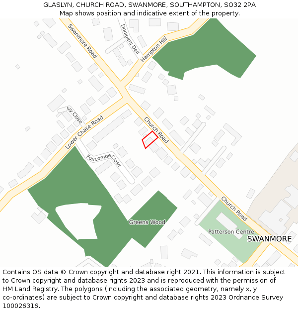 GLASLYN, CHURCH ROAD, SWANMORE, SOUTHAMPTON, SO32 2PA: Location map and indicative extent of plot