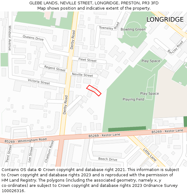 GLEBE LANDS, NEVILLE STREET, LONGRIDGE, PRESTON, PR3 3FD: Location map and indicative extent of plot