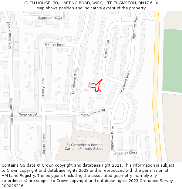 GLEN HOUSE, 3B, HARTING ROAD, WICK, LITTLEHAMPTON, BN17 6HX: Location map and indicative extent of plot