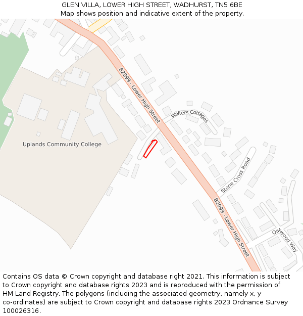 GLEN VILLA, LOWER HIGH STREET, WADHURST, TN5 6BE: Location map and indicative extent of plot
