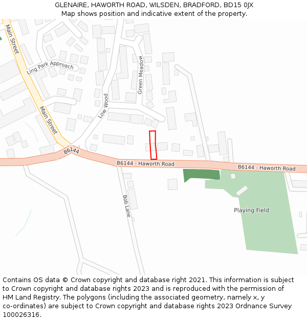 GLENAIRE, HAWORTH ROAD, WILSDEN, BRADFORD, BD15 0JX: Location map and indicative extent of plot