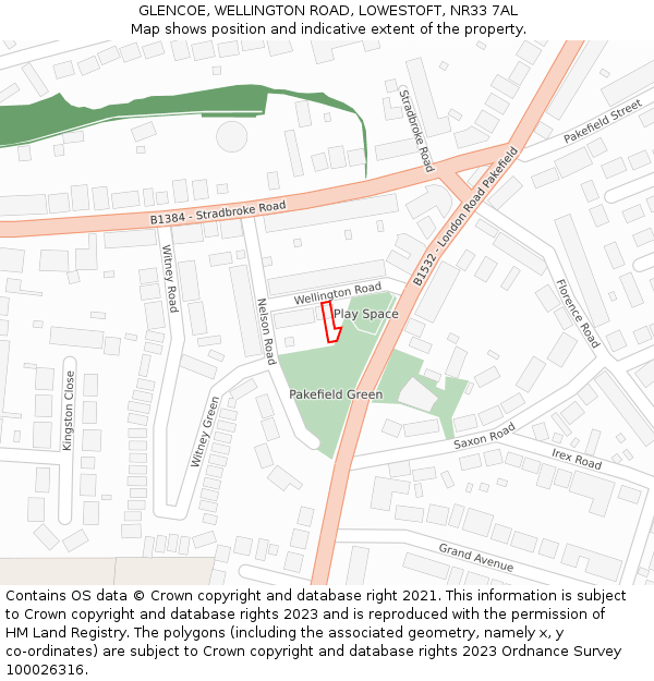 GLENCOE, WELLINGTON ROAD, LOWESTOFT, NR33 7AL: Location map and indicative extent of plot