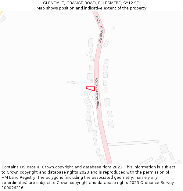 GLENDALE, GRANGE ROAD, ELLESMERE, SY12 9DJ: Location map and indicative extent of plot