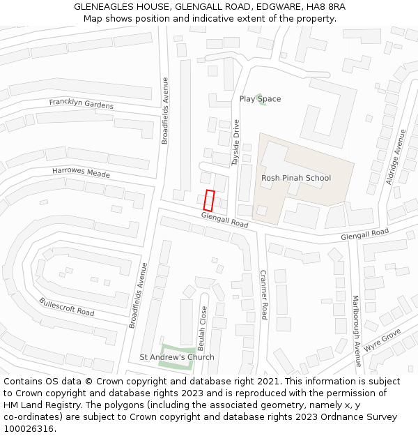 GLENEAGLES HOUSE, GLENGALL ROAD, EDGWARE, HA8 8RA: Location map and indicative extent of plot