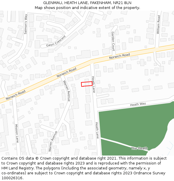 GLENMAU, HEATH LANE, FAKENHAM, NR21 8LN: Location map and indicative extent of plot