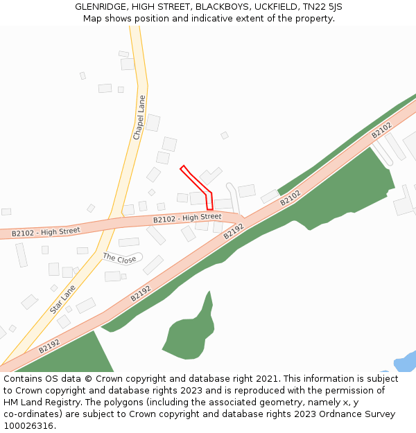 GLENRIDGE, HIGH STREET, BLACKBOYS, UCKFIELD, TN22 5JS: Location map and indicative extent of plot