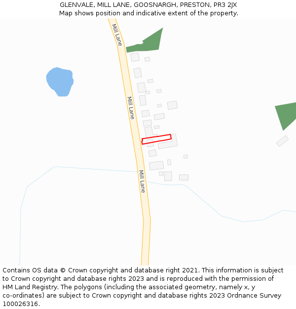 GLENVALE, MILL LANE, GOOSNARGH, PRESTON, PR3 2JX: Location map and indicative extent of plot