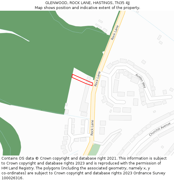 GLENWOOD, ROCK LANE, HASTINGS, TN35 4JJ: Location map and indicative extent of plot