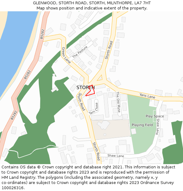 GLENWOOD, STORTH ROAD, STORTH, MILNTHORPE, LA7 7HT: Location map and indicative extent of plot