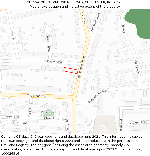 GLENWOOD, SUMMERSDALE ROAD, CHICHESTER, PO19 6PW: Location map and indicative extent of plot