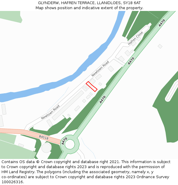 GLYNDERW, HAFREN TERRACE, LLANIDLOES, SY18 6AT: Location map and indicative extent of plot