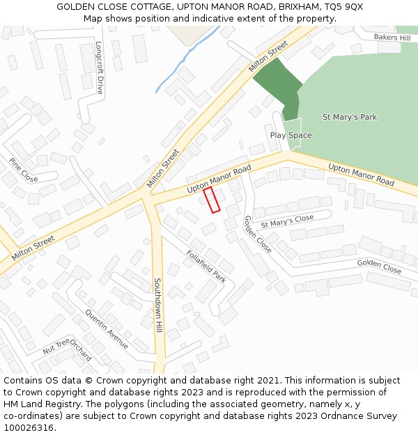 GOLDEN CLOSE COTTAGE, UPTON MANOR ROAD, BRIXHAM, TQ5 9QX: Location map and indicative extent of plot