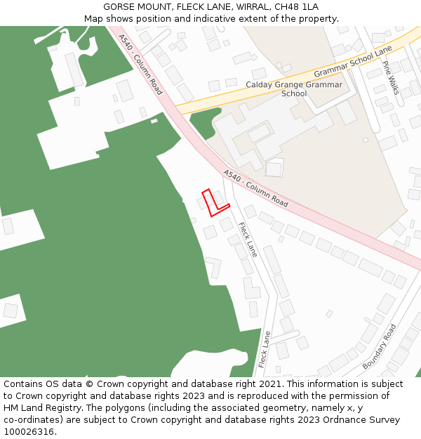 GORSE MOUNT, FLECK LANE, WIRRAL, CH48 1LA: Location map and indicative extent of plot