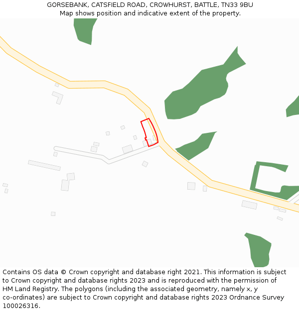 GORSEBANK, CATSFIELD ROAD, CROWHURST, BATTLE, TN33 9BU: Location map and indicative extent of plot