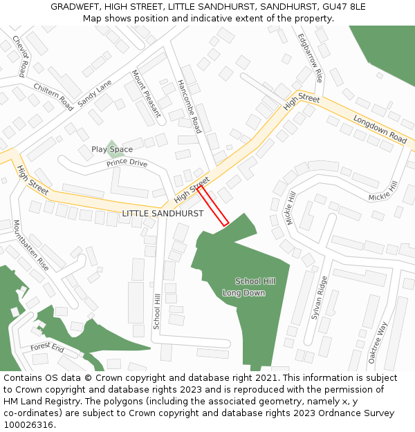 GRADWEFT, HIGH STREET, LITTLE SANDHURST, SANDHURST, GU47 8LE: Location map and indicative extent of plot
