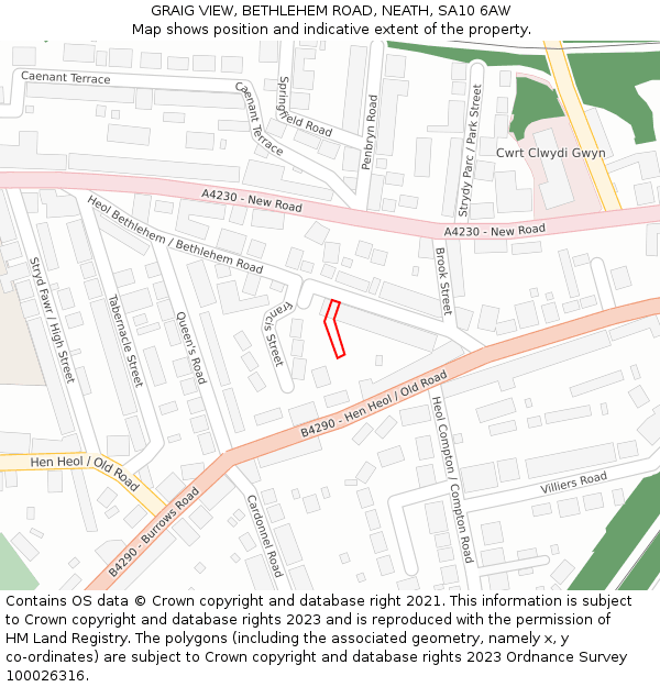 GRAIG VIEW, BETHLEHEM ROAD, NEATH, SA10 6AW: Location map and indicative extent of plot