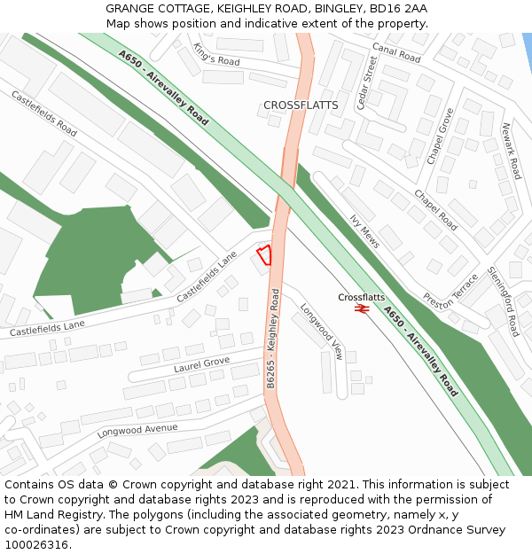 GRANGE COTTAGE, KEIGHLEY ROAD, BINGLEY, BD16 2AA: Location map and indicative extent of plot